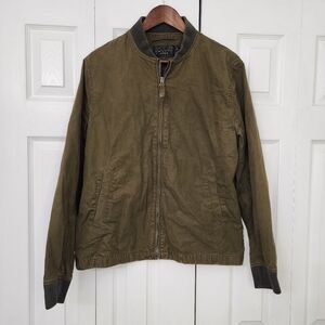 J. Crew Mens Distressed Outerwear Bomber Jacket In Olive Green Size Medium